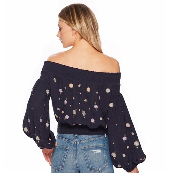 Free People Embroidered Off the Shoulder Top | Navy Size - Large - Picture 5 of 13